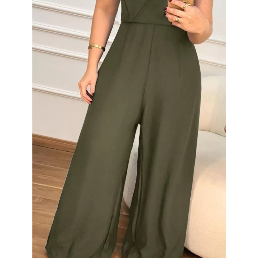 Plus Size Smocked Wide Leg Jumpsuit Apparel and Accessories