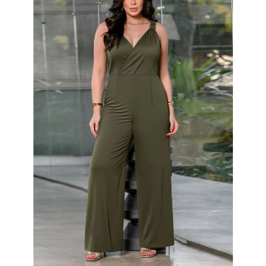 Plus Size Smocked Wide Leg Jumpsuit Apparel and Accessories