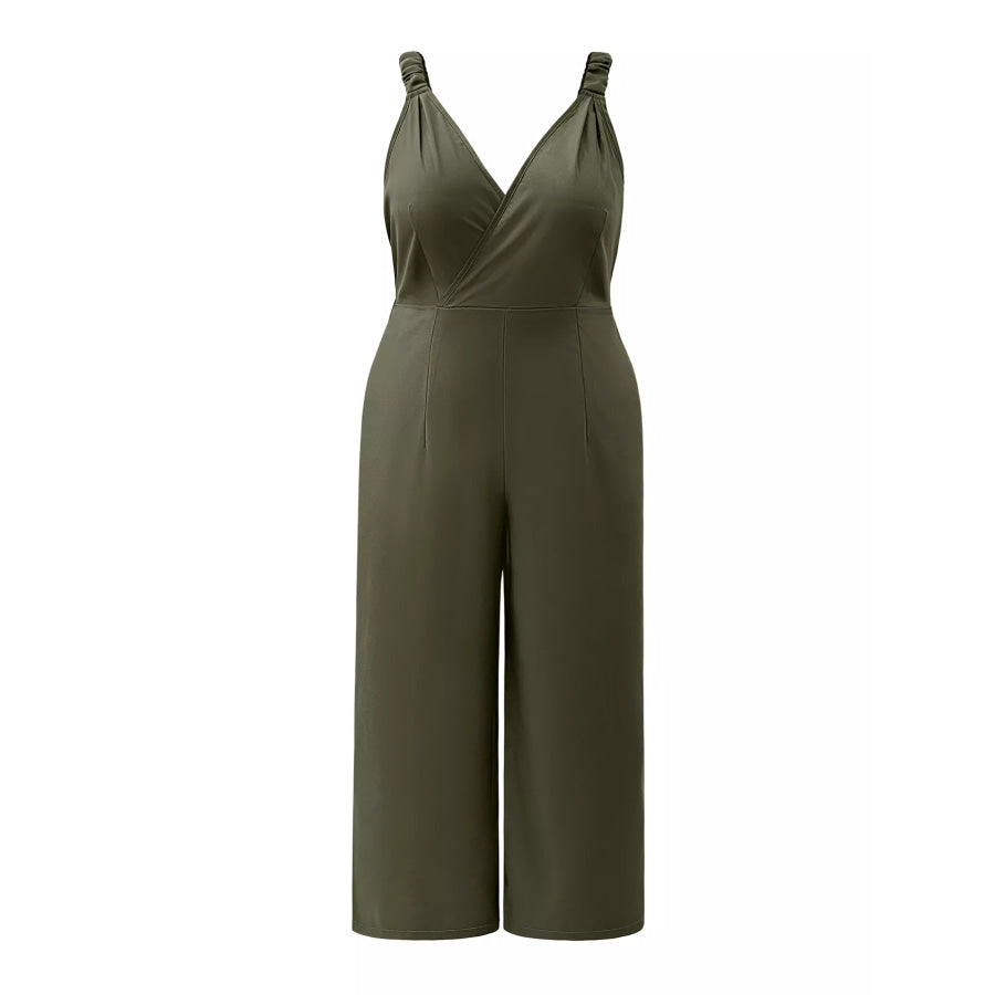 Plus Size Smocked Wide Leg Jumpsuit Army Green / 1XL Apparel and Accessories