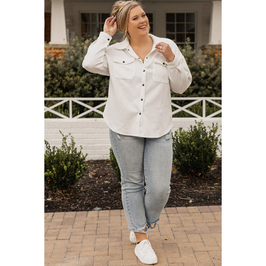 Plus Size Snap Down Dropped Shoulder Jacket White / 1XL Apparel and Accessories