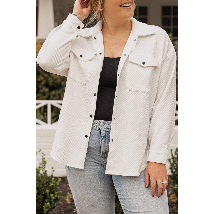 Plus Size Snap Down Dropped Shoulder Jacket White / 1XL Apparel and Accessories
