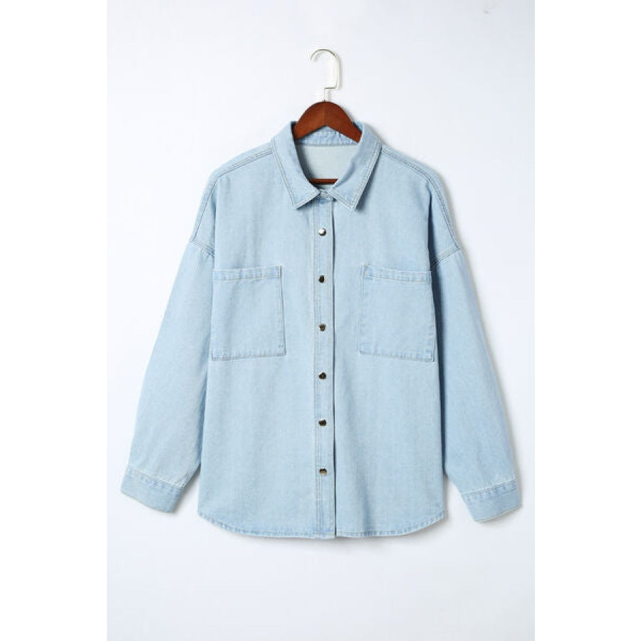 Plus Size Snap Down Pocketed Denim Jacket Clothing