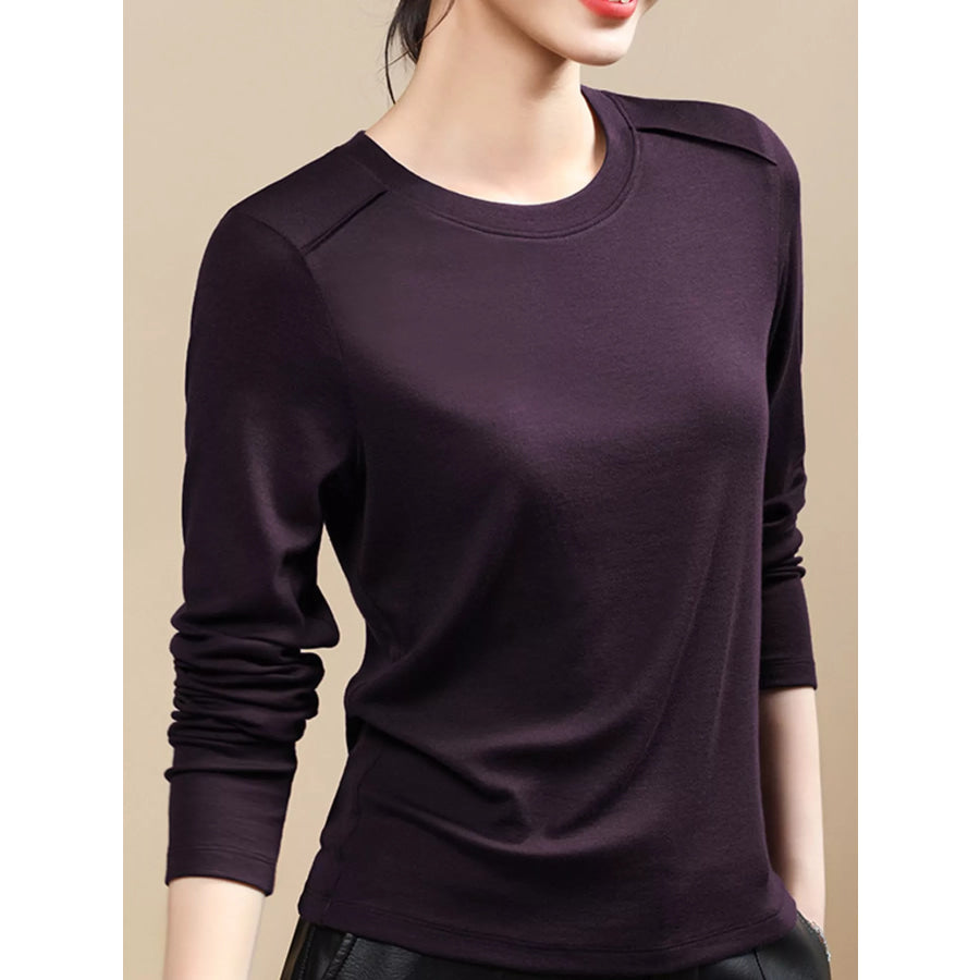Plus Size Solid Long-Sleeve Crew Neck T-Shirt Apparel and Accessories
