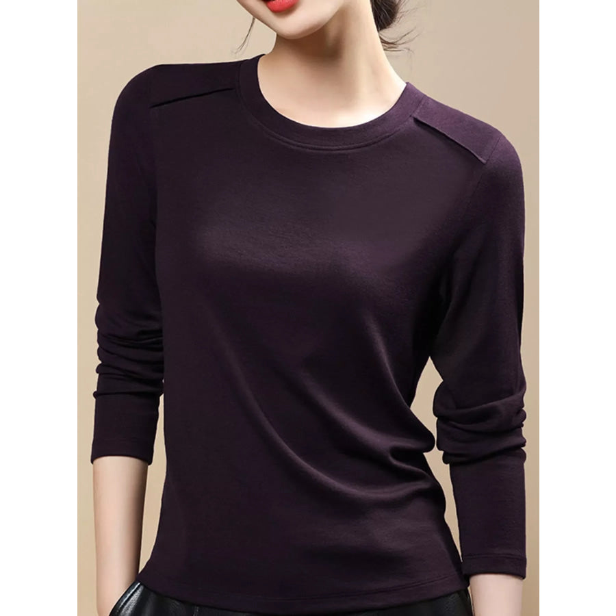 Plus Size Solid Long-Sleeve Crew Neck T-Shirt Apparel and Accessories