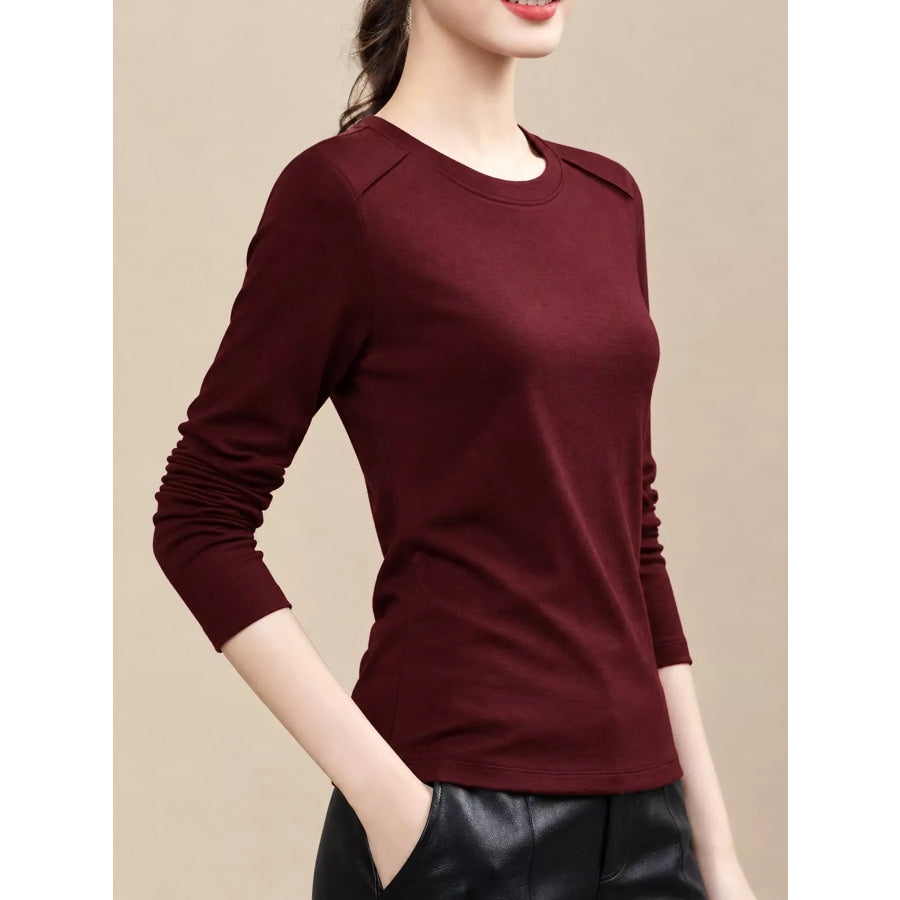 Plus Size Solid Long-Sleeve Crew Neck T-Shirt Apparel and Accessories