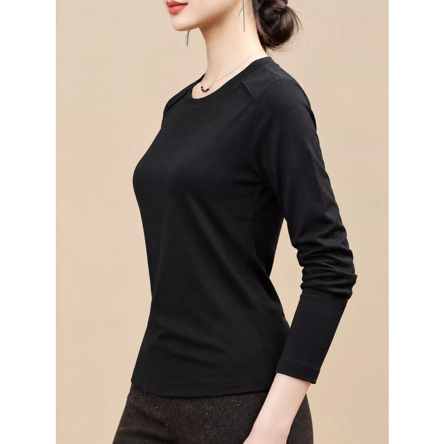 Plus Size Solid Long-Sleeve Crew Neck T-Shirt Apparel and Accessories