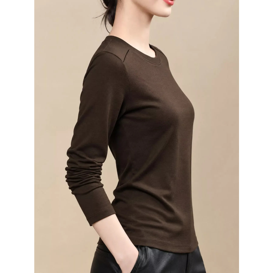 Plus Size Solid Long-Sleeve Crew Neck T-Shirt Apparel and Accessories