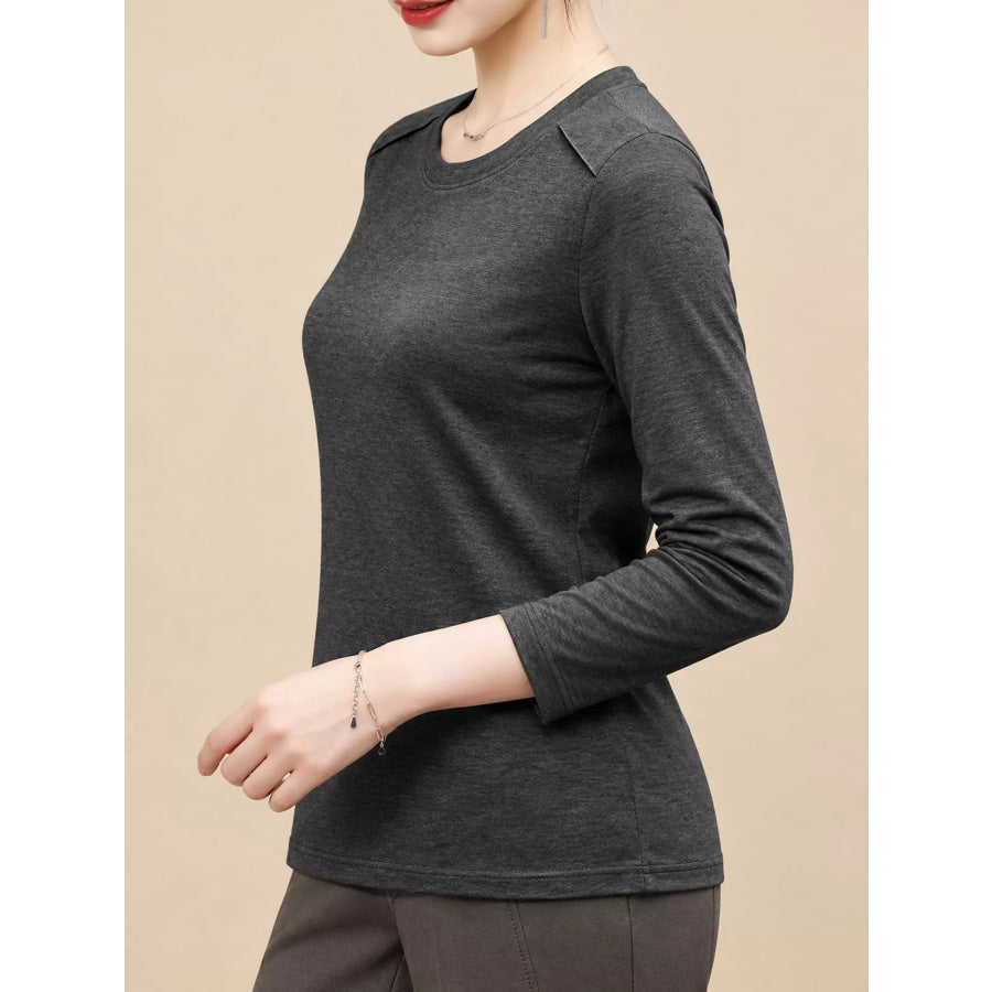 Plus Size Solid Long-Sleeve Crew Neck T-Shirt Apparel and Accessories