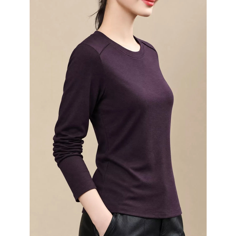 Plus Size Solid Long-Sleeve Crew Neck T-Shirt Apparel and Accessories