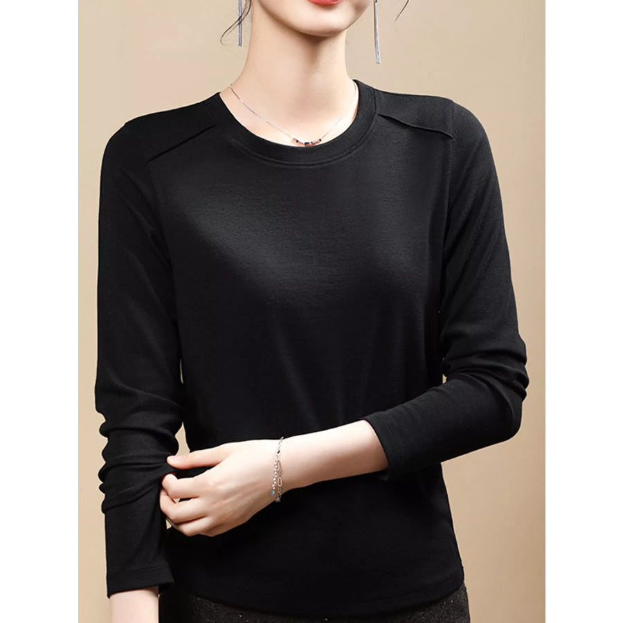 Plus Size Solid Long-Sleeve Crew Neck T-Shirt Apparel and Accessories