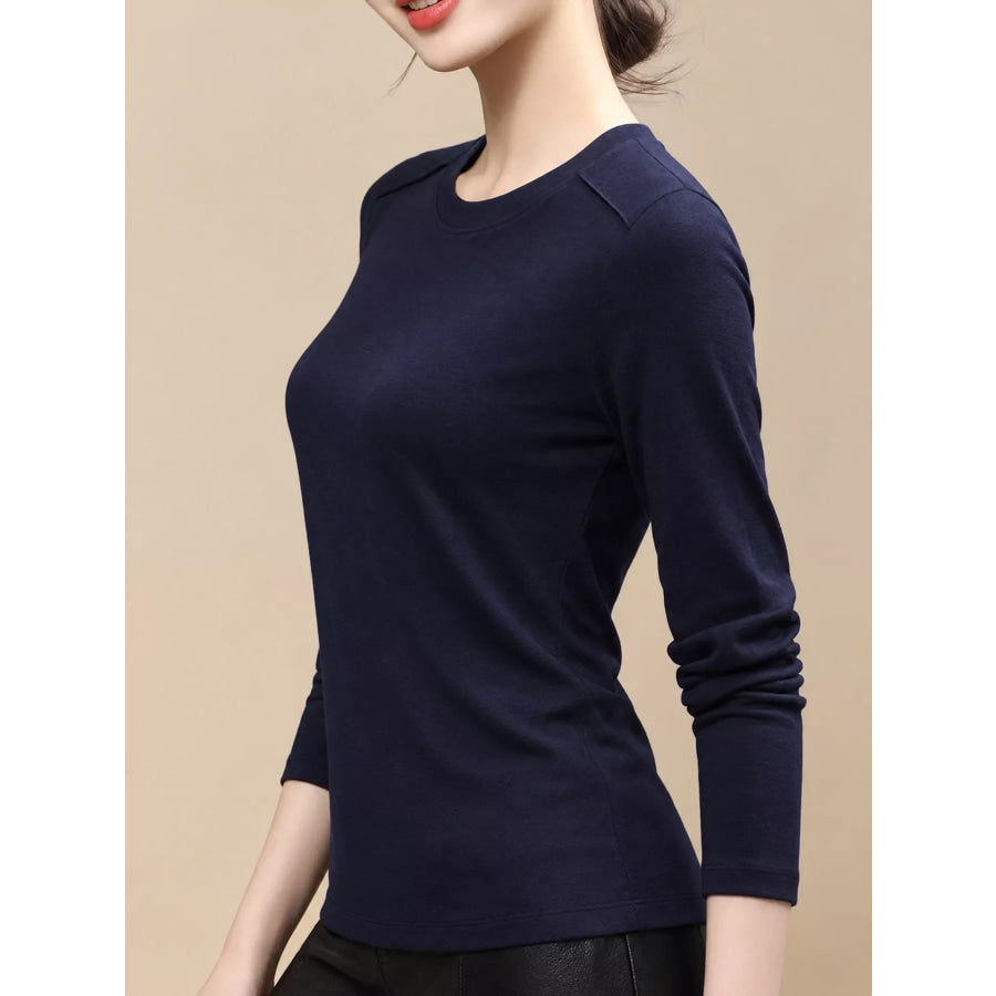 Plus Size Solid Long-Sleeve Crew Neck T-Shirt Apparel and Accessories