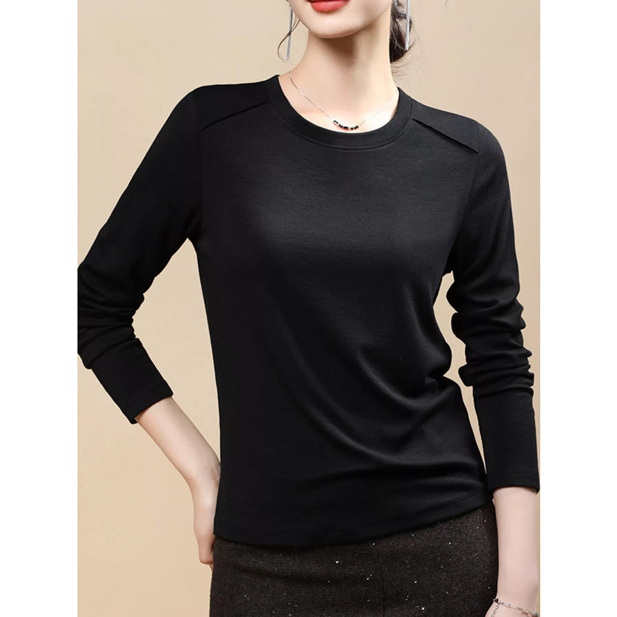 Plus Size Solid Long-Sleeve Crew Neck T-Shirt Black / M Apparel and Accessories