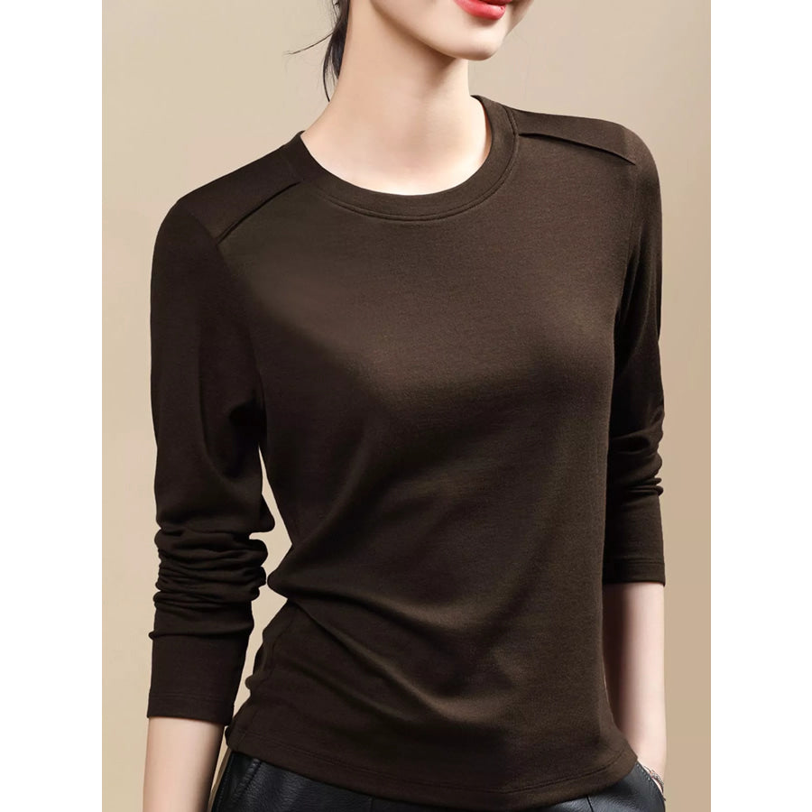 Plus Size Solid Long-Sleeve Crew Neck T-Shirt Coffee / M Apparel and Accessories