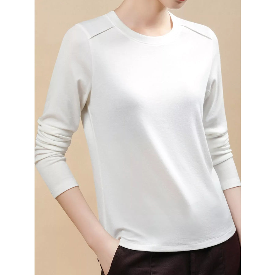 Plus Size Solid Long-Sleeve Crew Neck T-Shirt Cream / M Apparel and Accessories