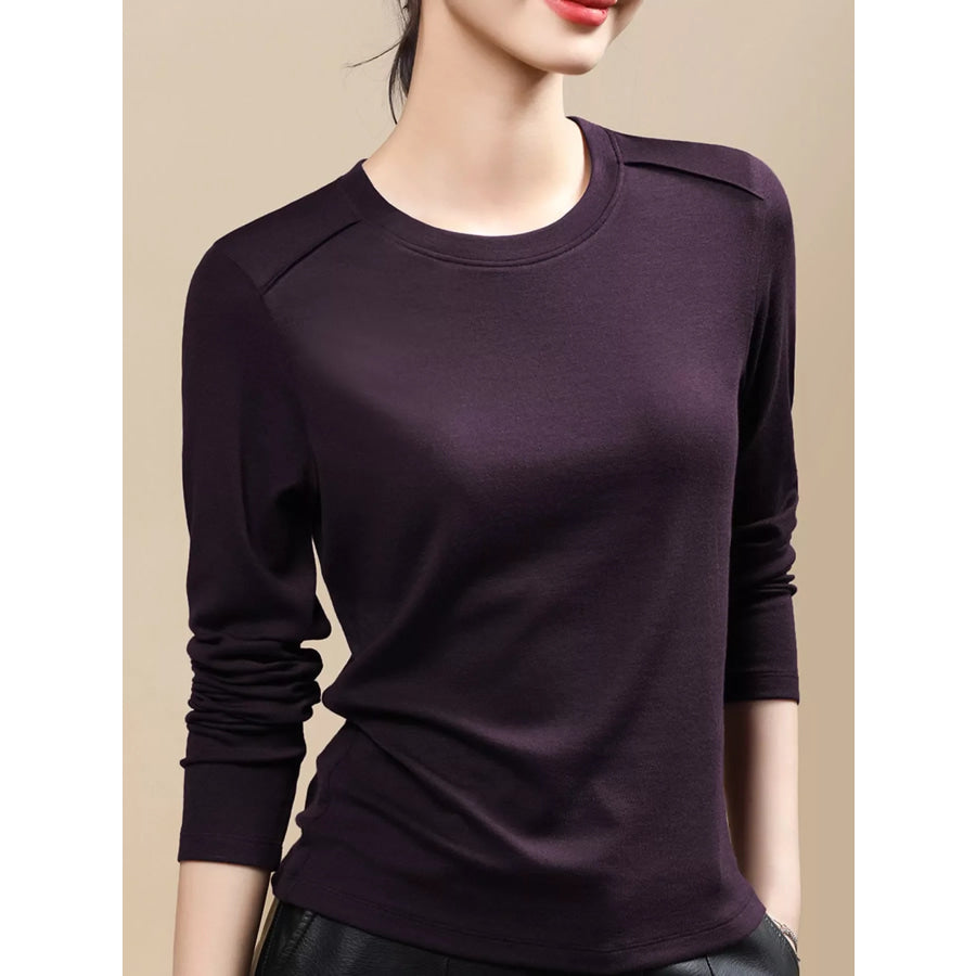 Plus Size Solid Long-Sleeve Crew Neck T-Shirt Grape Purple / M Apparel and Accessories
