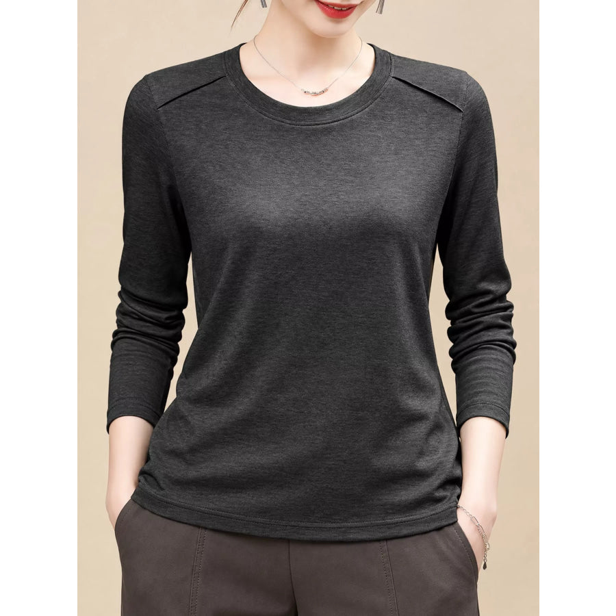 Plus Size Solid Long-Sleeve Crew Neck T-Shirt Heather Gray / M Apparel and Accessories