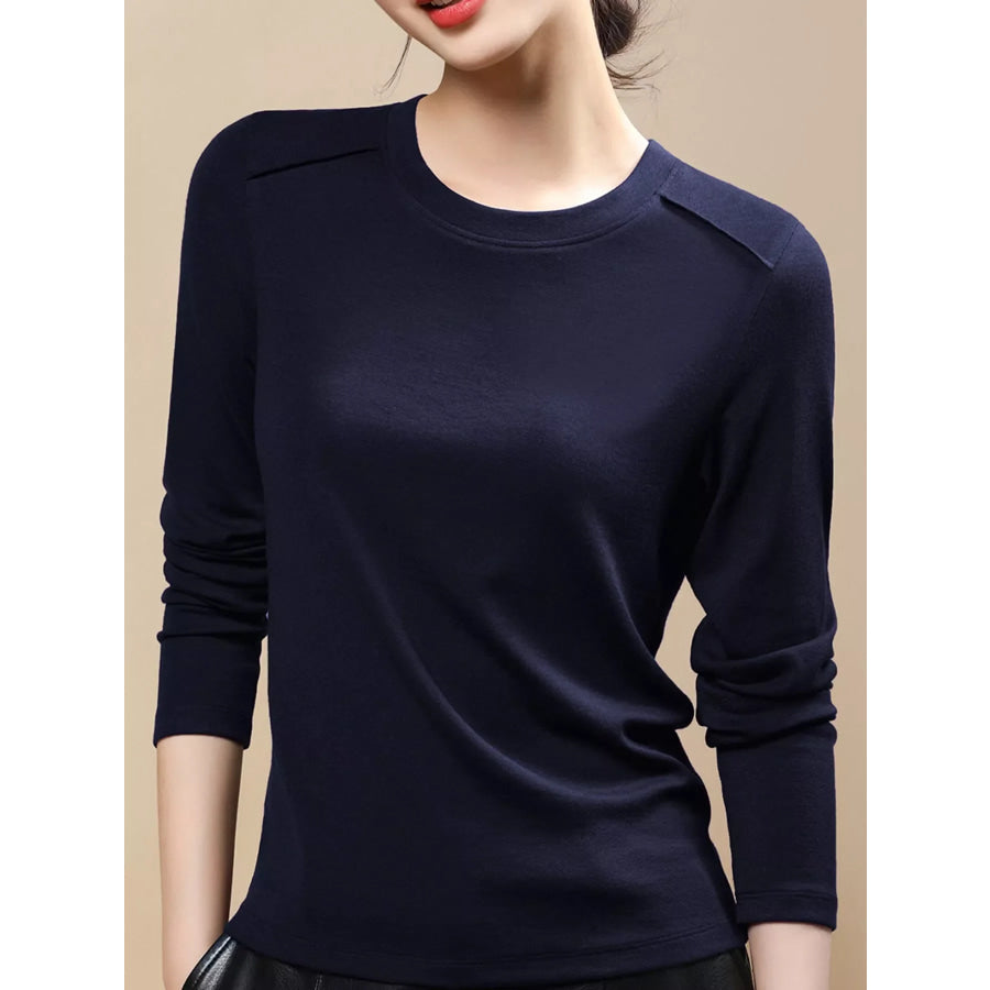 Plus Size Solid Long-Sleeve Crew Neck T-Shirt Navy / M Apparel and Accessories