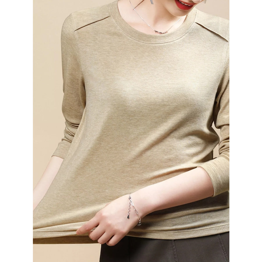 Plus Size Solid Long-Sleeve Crew Neck T-Shirt Oatmeal / M Apparel and Accessories