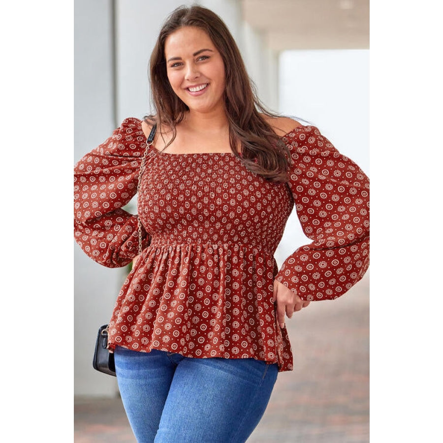 Plus Size Square Neck Balloon Sleeve Peplum Blouse