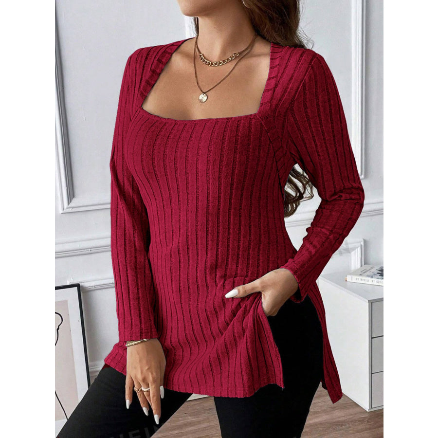 Plus Size Square Neck Long Sleeve Top Apparel and Accessories