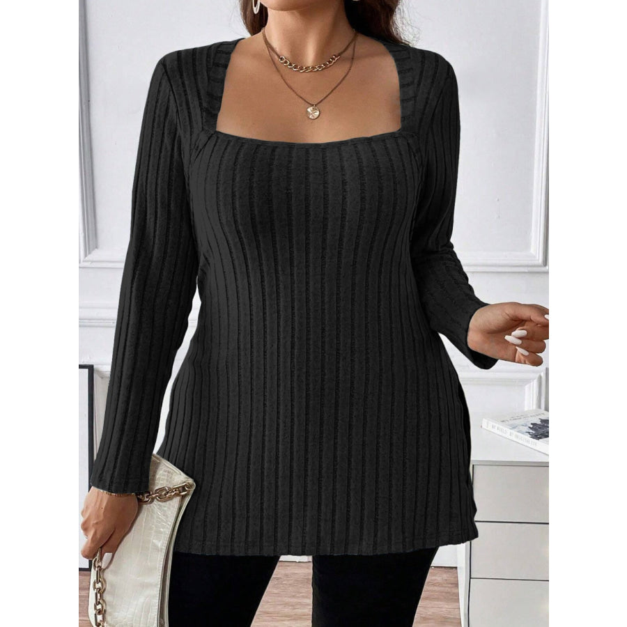 Plus Size Square Neck Long Sleeve Top Apparel and Accessories