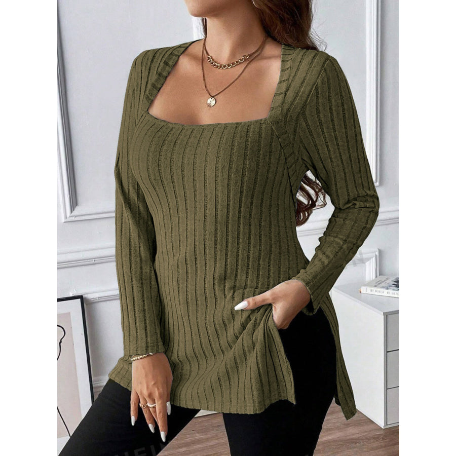 Plus Size Square Neck Long Sleeve Top Apparel and Accessories