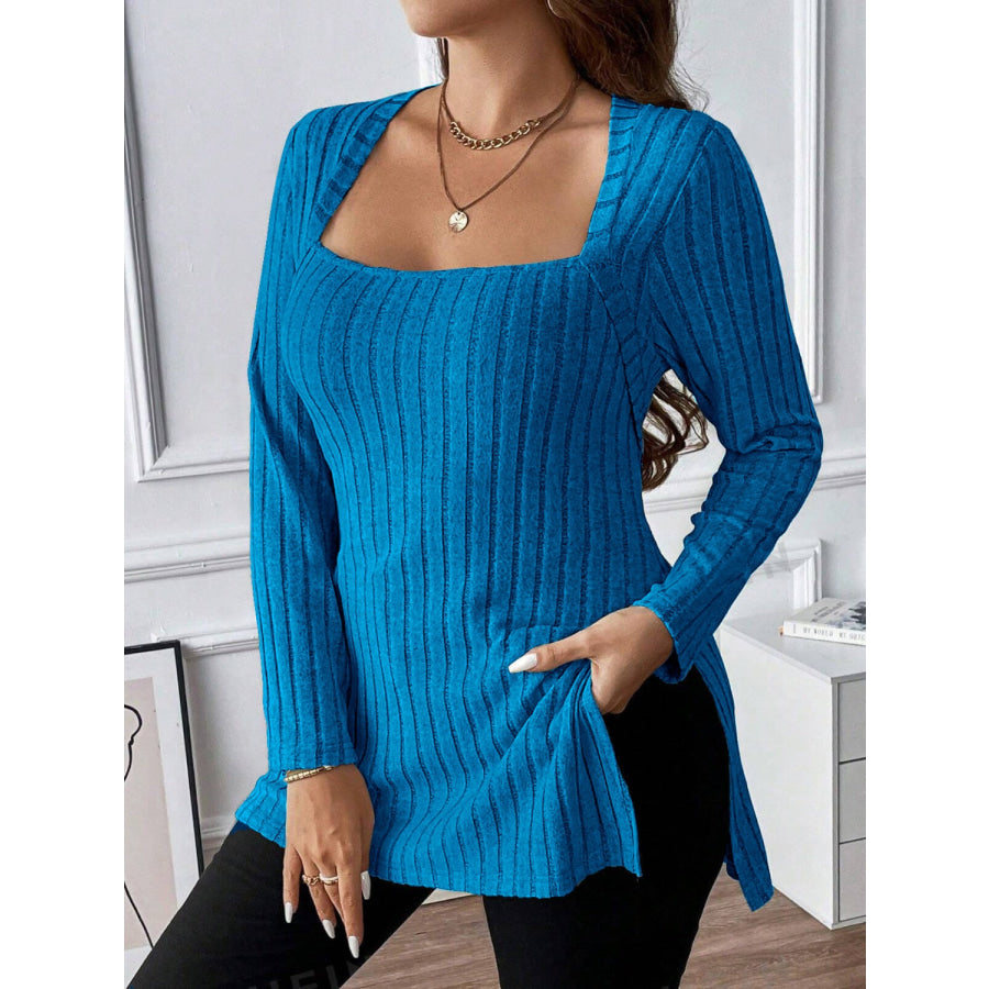 Plus Size Square Neck Long Sleeve Top Royal Blue / 1XL Apparel and Accessories