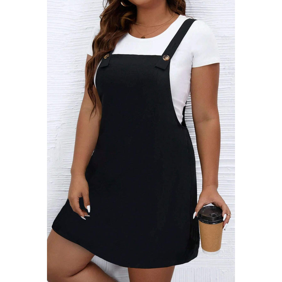 Plus Size Square Neck Wide Strap Dress Black / 1XL Apparel and Accessories