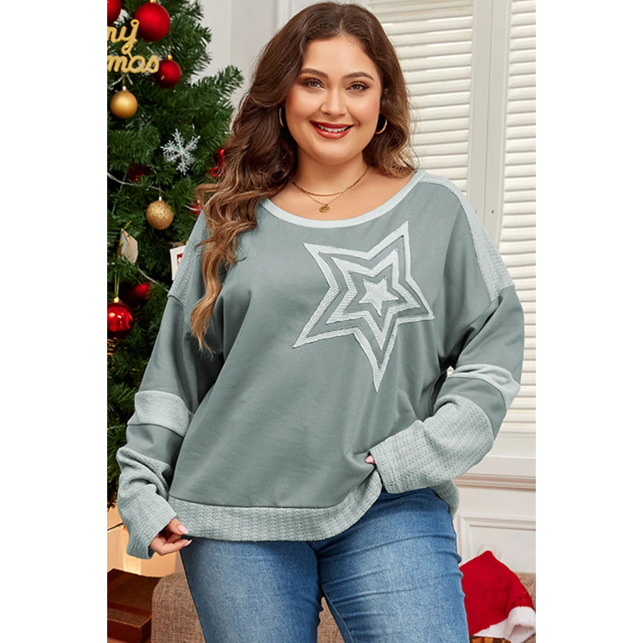 Plus Size Star Round Neck Long Sleeve Top Apparel and Accessories