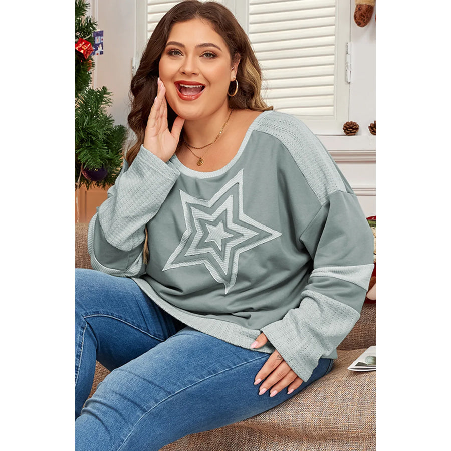 Plus Size Star Round Neck Long Sleeve Top Apparel and Accessories