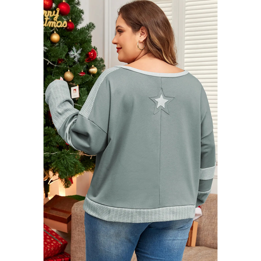 Plus Size Star Round Neck Long Sleeve Top Apparel and Accessories