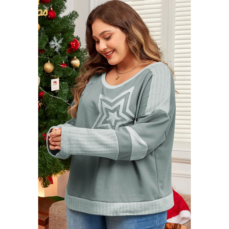 Plus Size Star Round Neck Long Sleeve Top Apparel and Accessories