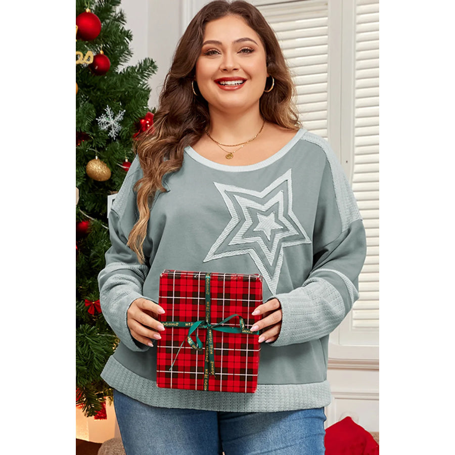 Plus Size Star Round Neck Long Sleeve Top Apparel and Accessories