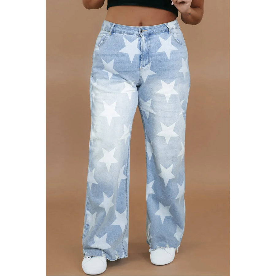 Plus Size Star Straight Leg Jeans with Pockets Light / 1XL Apparel and Accessories