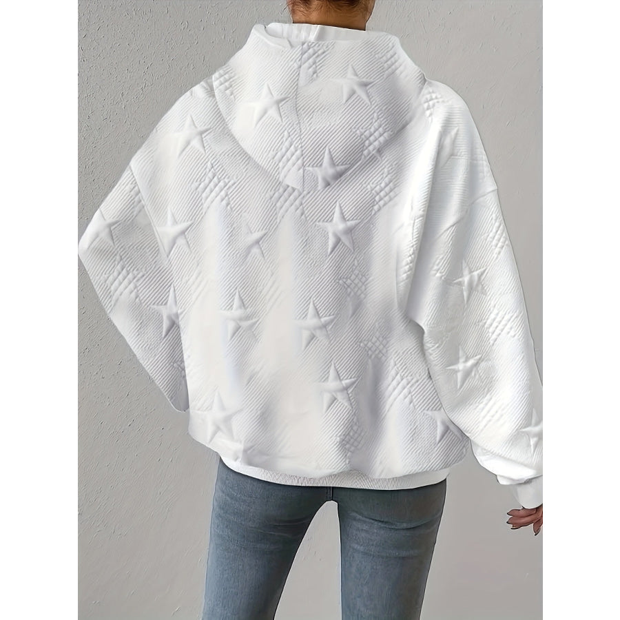 Plus Size Star Texture Long Sleeve Drawstring Hoodie Apparel and Accessories