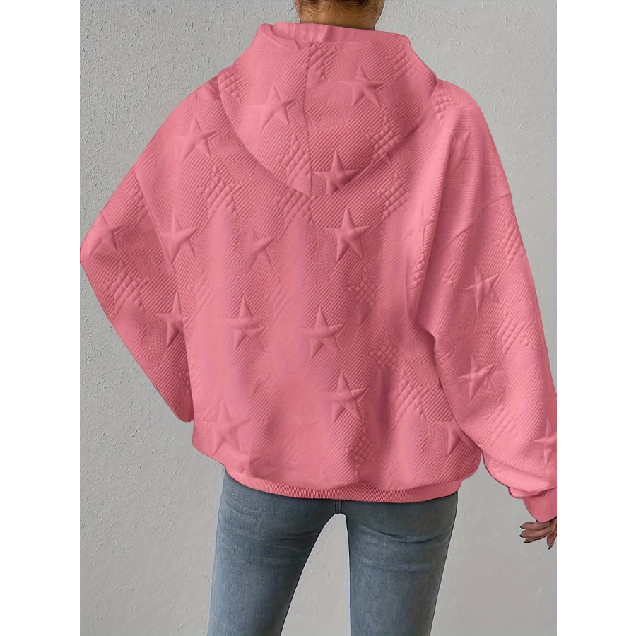 Plus Size Star Texture Long Sleeve Drawstring Hoodie Apparel and Accessories