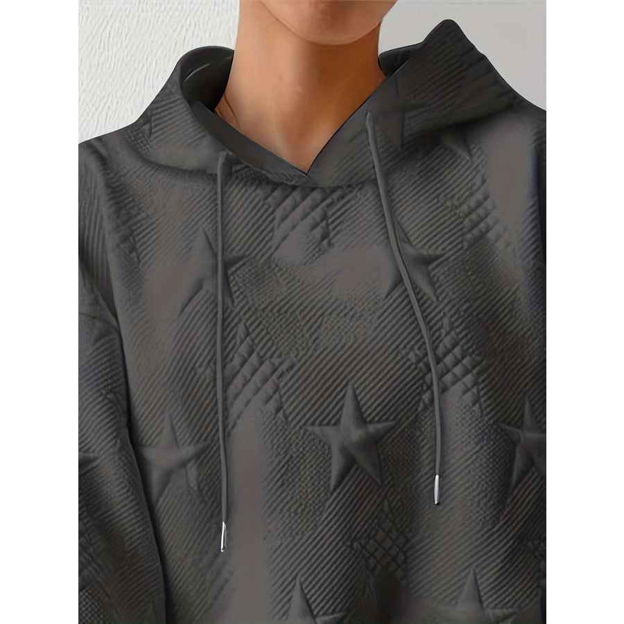 Plus Size Star Texture Long Sleeve Drawstring Hoodie Apparel and Accessories