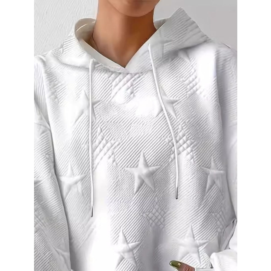 Plus Size Star Texture Long Sleeve Drawstring Hoodie Apparel and Accessories