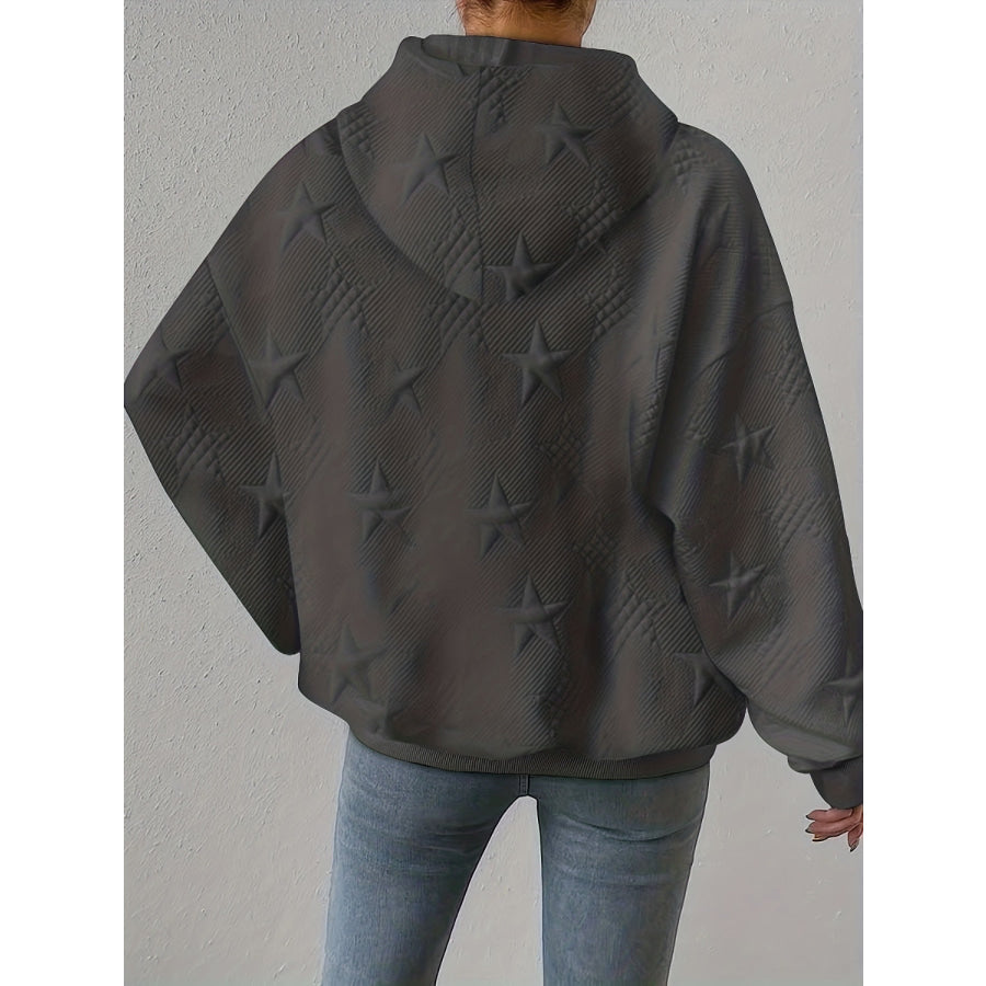 Plus Size Star Texture Long Sleeve Drawstring Hoodie Apparel and Accessories