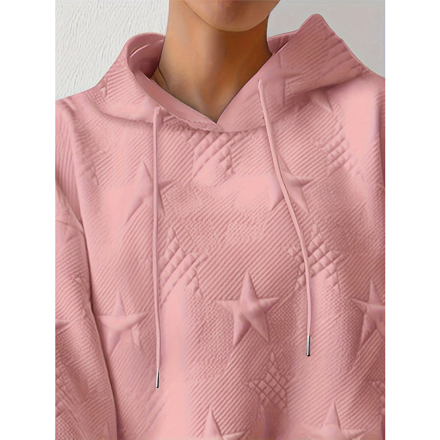 Plus Size Star Texture Long Sleeve Drawstring Hoodie Apparel and Accessories