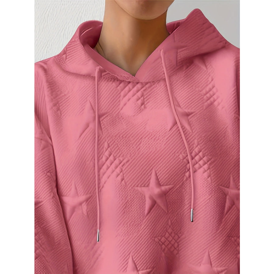 Plus Size Star Texture Long Sleeve Drawstring Hoodie Apparel and Accessories