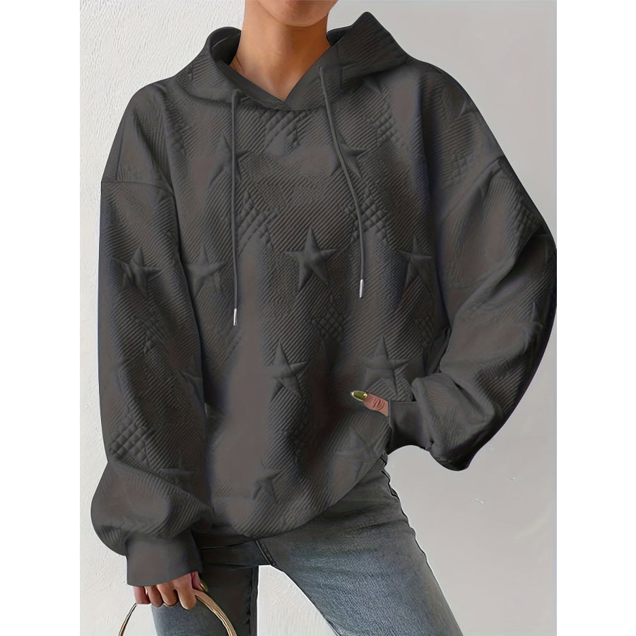 Plus Size Star Texture Long Sleeve Drawstring Hoodie Dark Gray / XL Apparel and Accessories