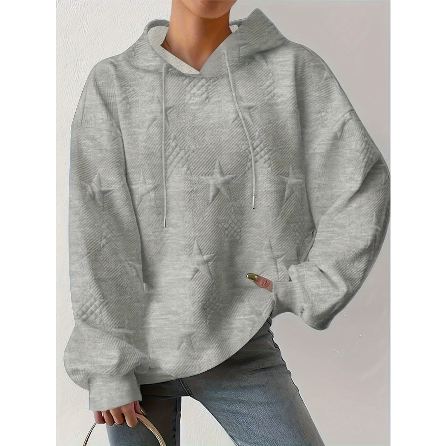 Plus Size Star Texture Long Sleeve Drawstring Hoodie Gray / XL Apparel and Accessories