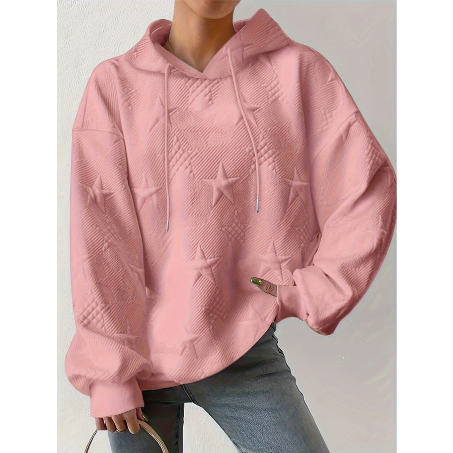 Plus Size Star Texture Long Sleeve Drawstring Hoodie Pale Blush / XL Apparel and Accessories