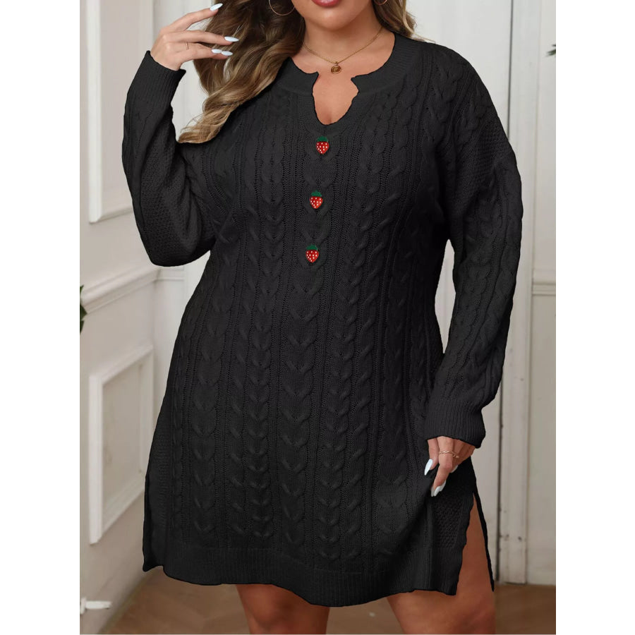 Plus Size Strawberry Cable Knit Sweater Dress Black / L Apparel and Accessories