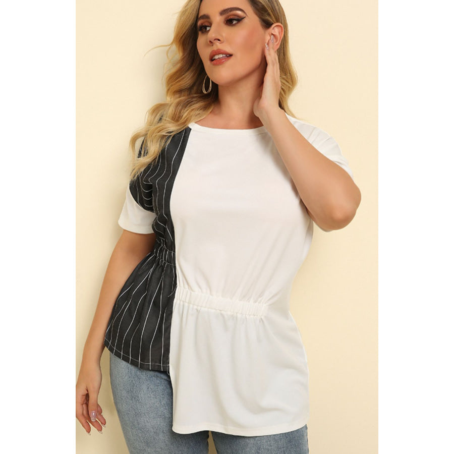 Plus Size Striped Color Block Asymmetrical T-Shirt