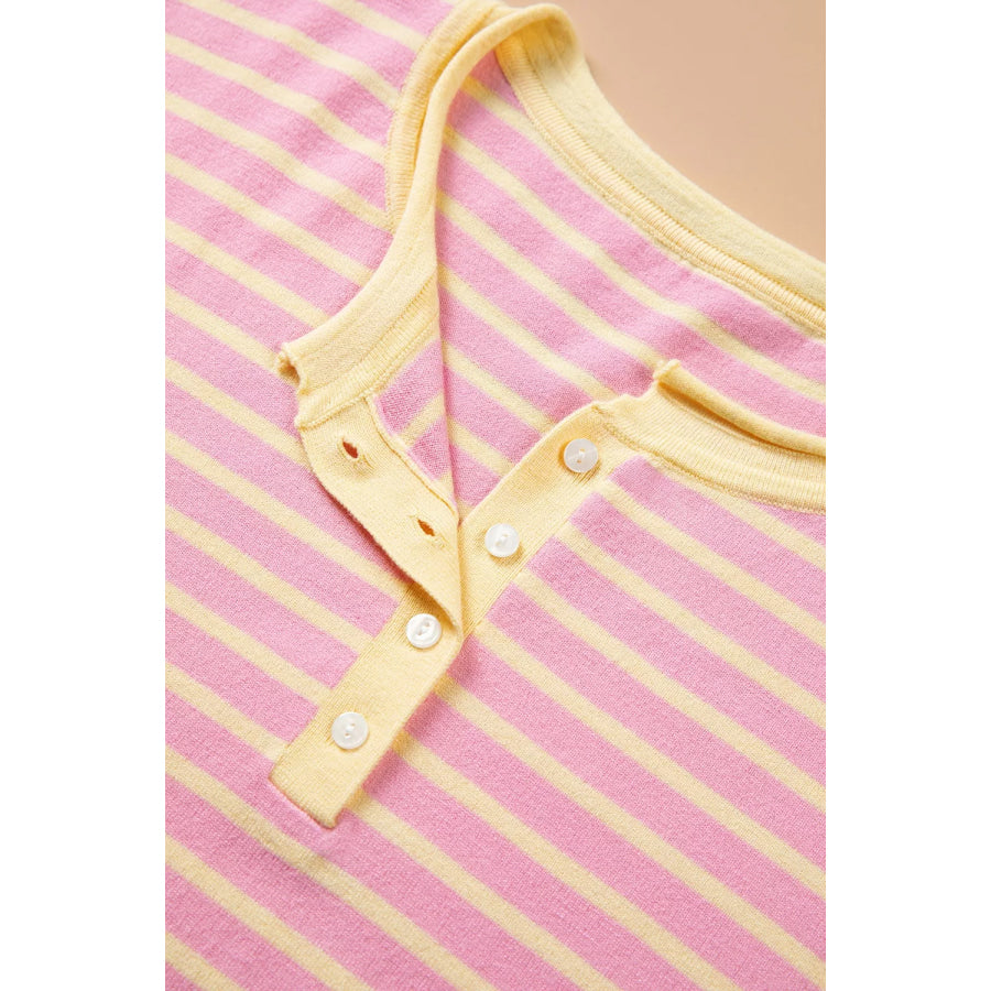 Plus Size Striped Long Sleeve Button Detail Sweater Apparel and Accessories