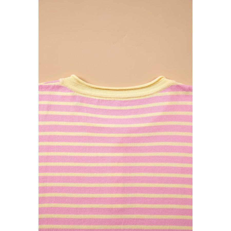Plus Size Striped Long Sleeve Button Detail Sweater Apparel and Accessories