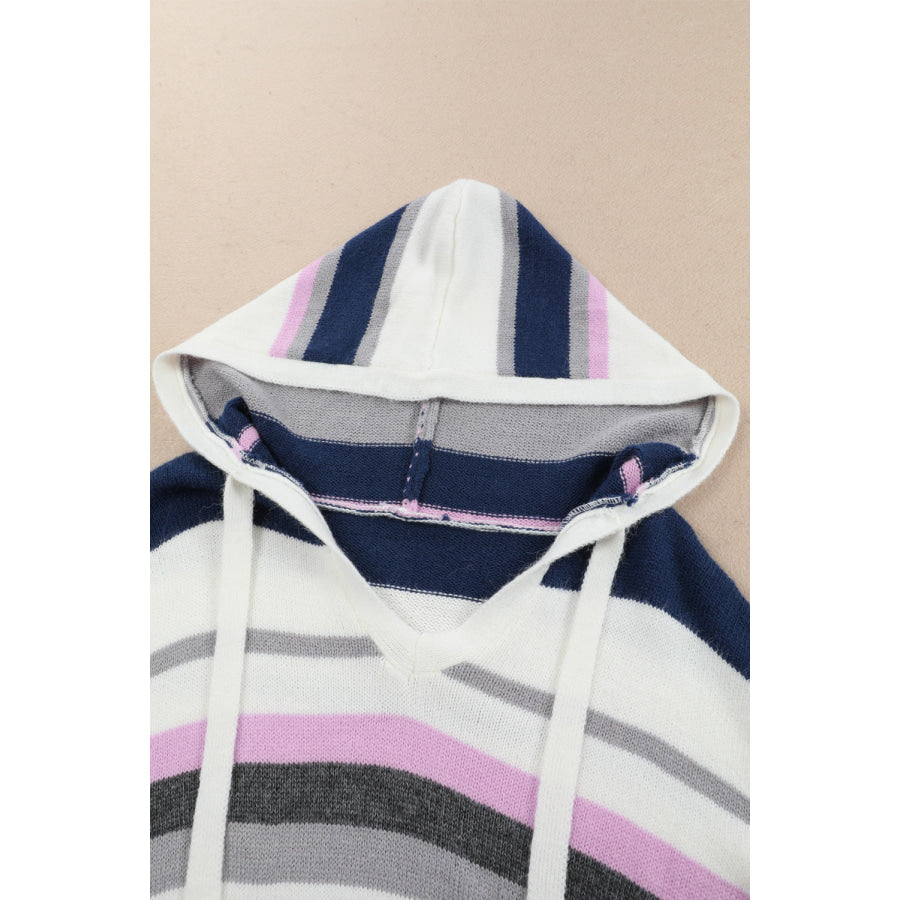 Plus Size Striped Long Sleeve Hooded Sweater Apparel and Accessories