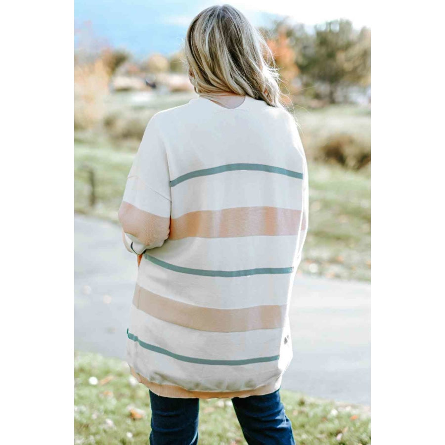 Plus Size Striped Open Front Cardigan